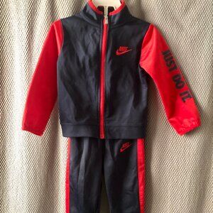 Nike Toddler Boys Tracksuit Set 24M Navy Red Just Do It Jacket Pants Outfit